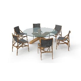 3D model Cassina Dining Table Chair Set Oak Glass Suit